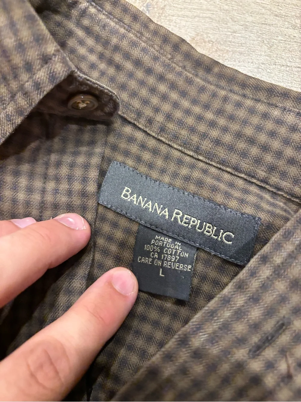 Vintage Banana Republic Gingham Plaid Shirt Mens L Earth Tone Brown Workwear